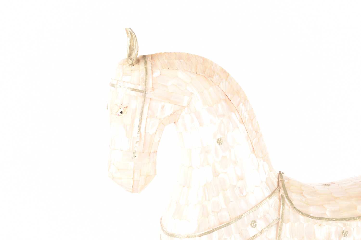 A large sculpture of a horse inlaid with mother-of-pearl, measures 64 cm highWear to decoration, chi - Image 5 of 9