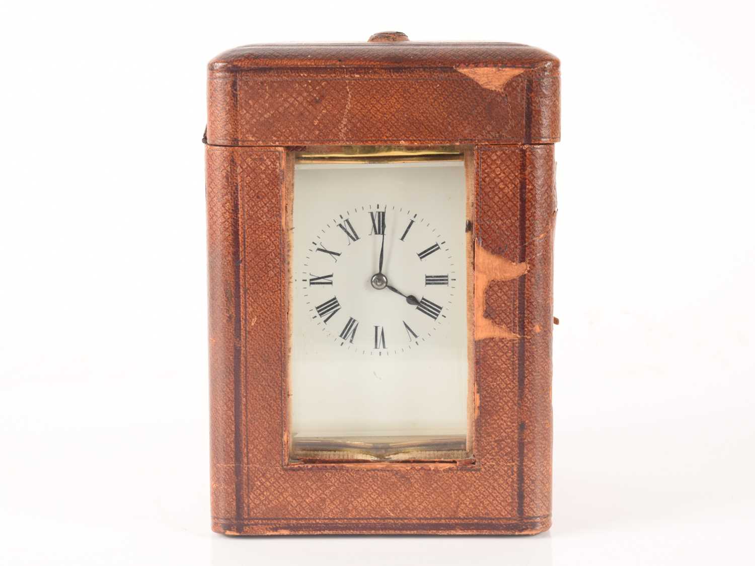 A French-style brass carriage clock with a serpentine corniche, repeating action and chiming on a go - Image 10 of 13