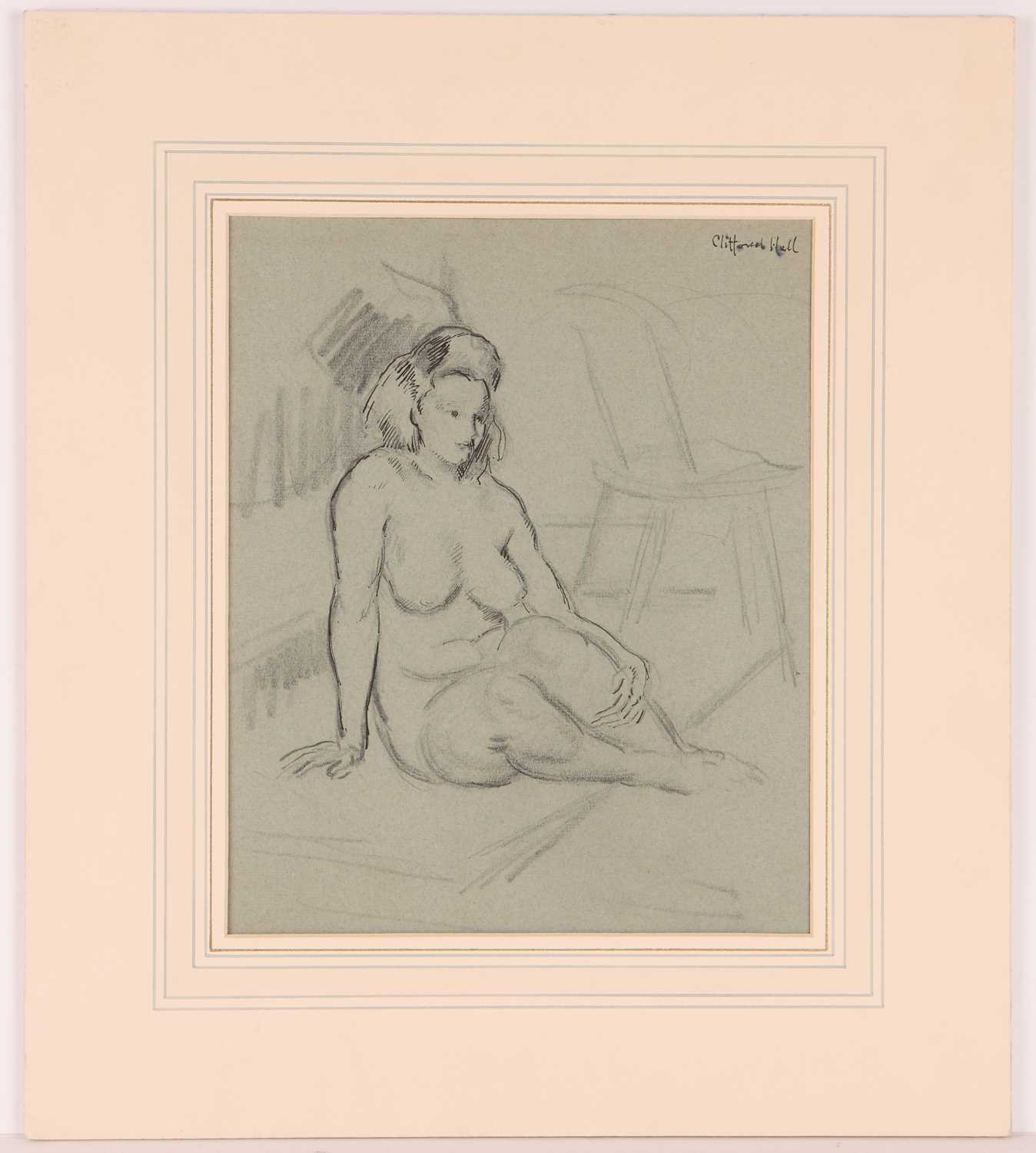 Clifford Hall (1904 - 1973), Study of a seated female nude, signed 'Clifford Hall' in pen (top right - Image 8 of 11