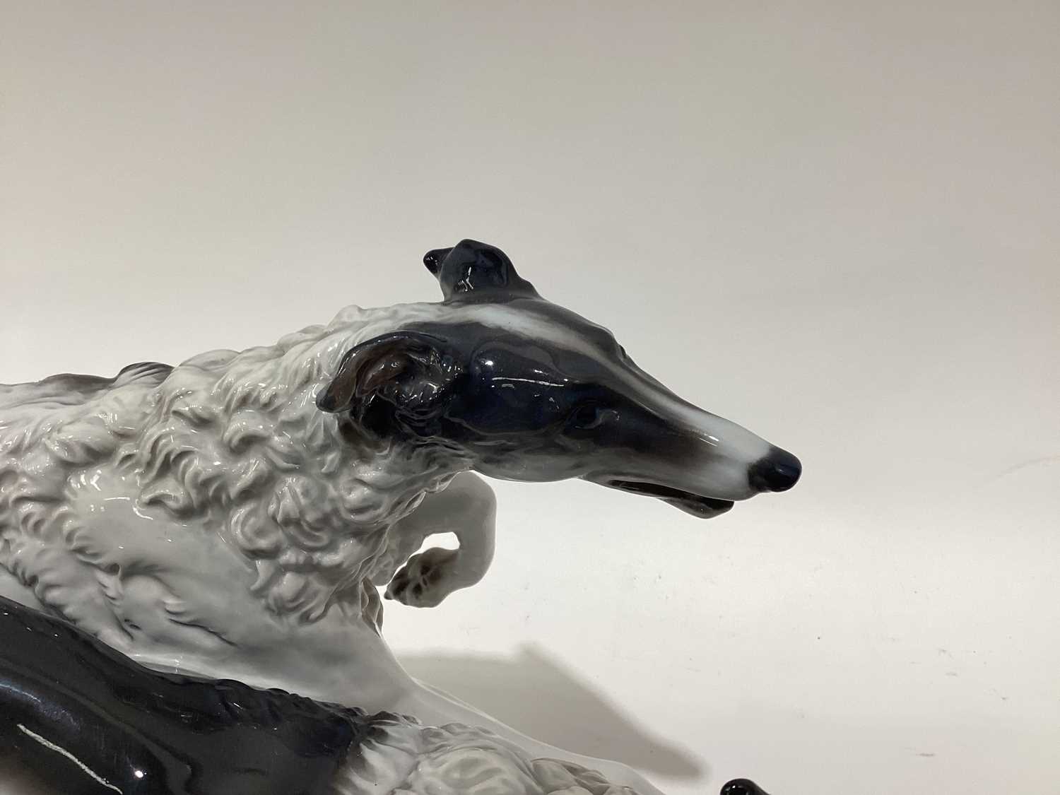 A Rosenthal porcelain figure of two Borzoi Wolfhounds racing, on an oval base, 61cm longWould benefi - Image 10 of 17