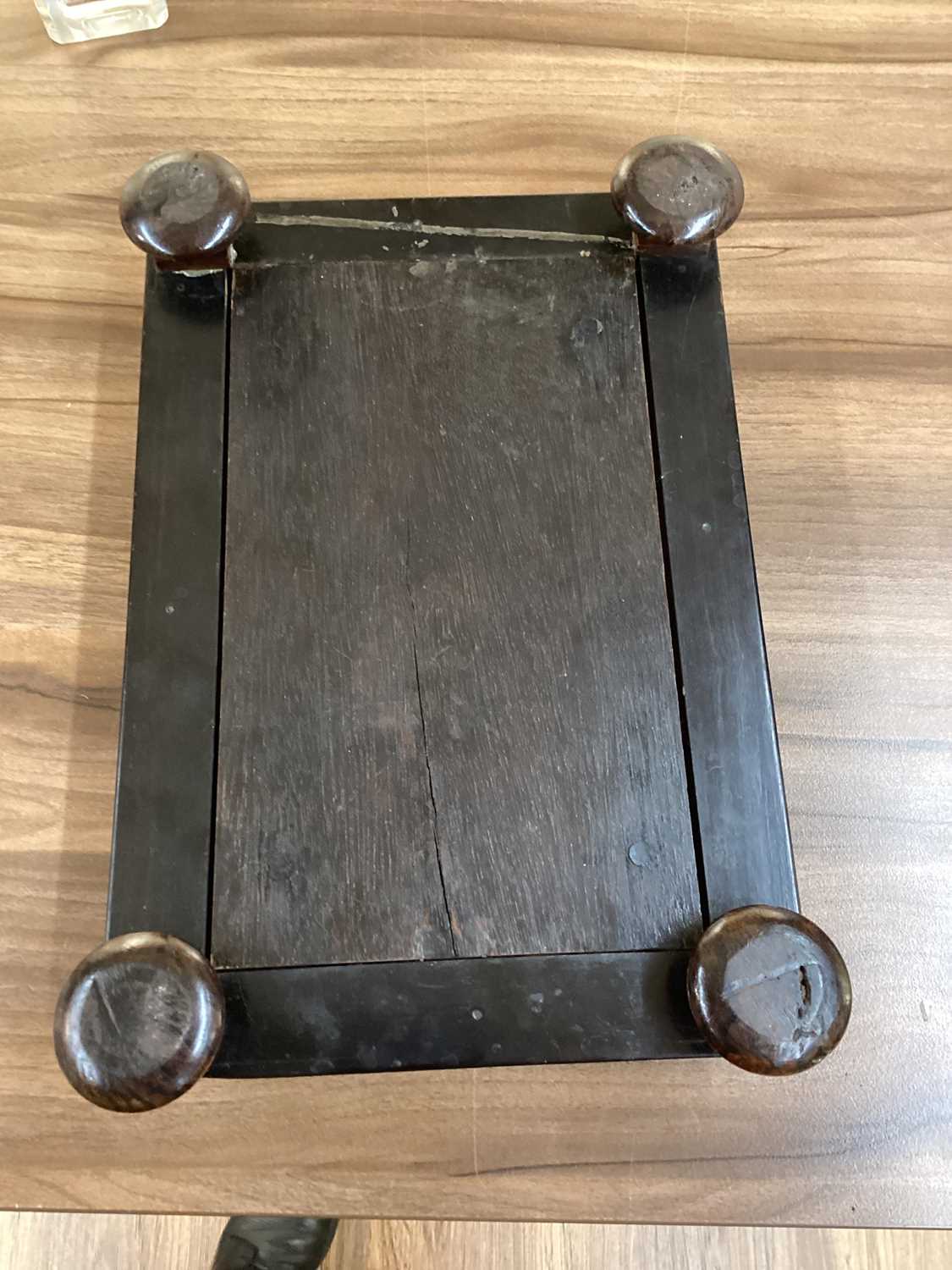 A Ceylonese ebony desk stand with calamander, coconut palm, and rosewood parquetry within pen-worked - Image 12 of 17