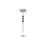 A contemporary designer chrome-plated floor lamp with three bead decoration and foiled drum shade, 1