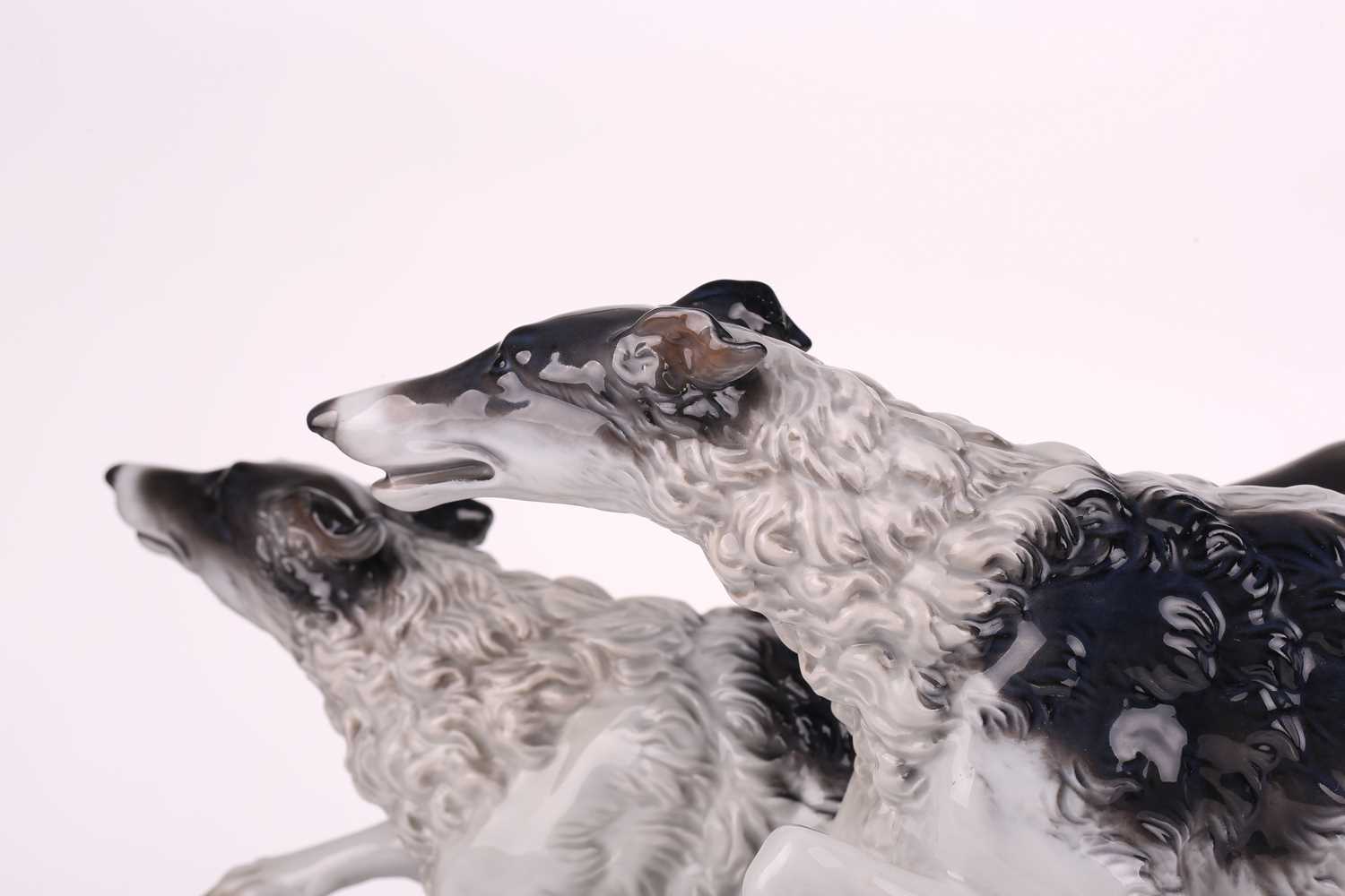 A Rosenthal porcelain figure of two Borzoi Wolfhounds racing, on an oval base, 61cm longWould benefi - Image 6 of 17