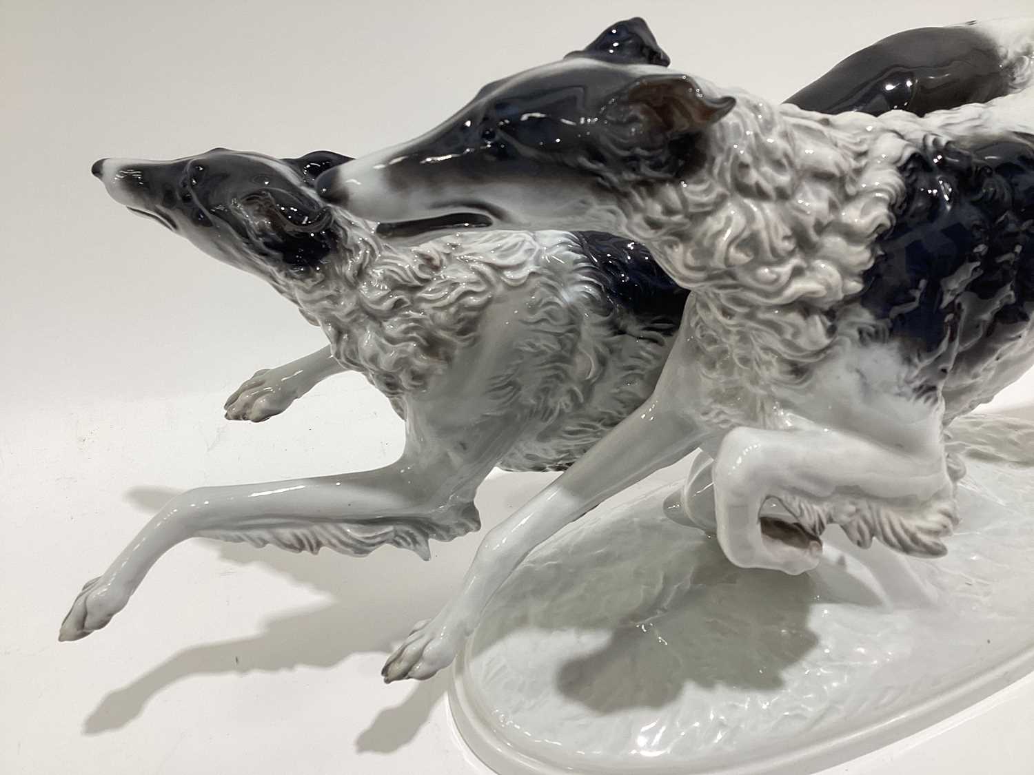 A Rosenthal porcelain figure of two Borzoi Wolfhounds racing, on an oval base, 61cm longWould benefi - Image 14 of 17
