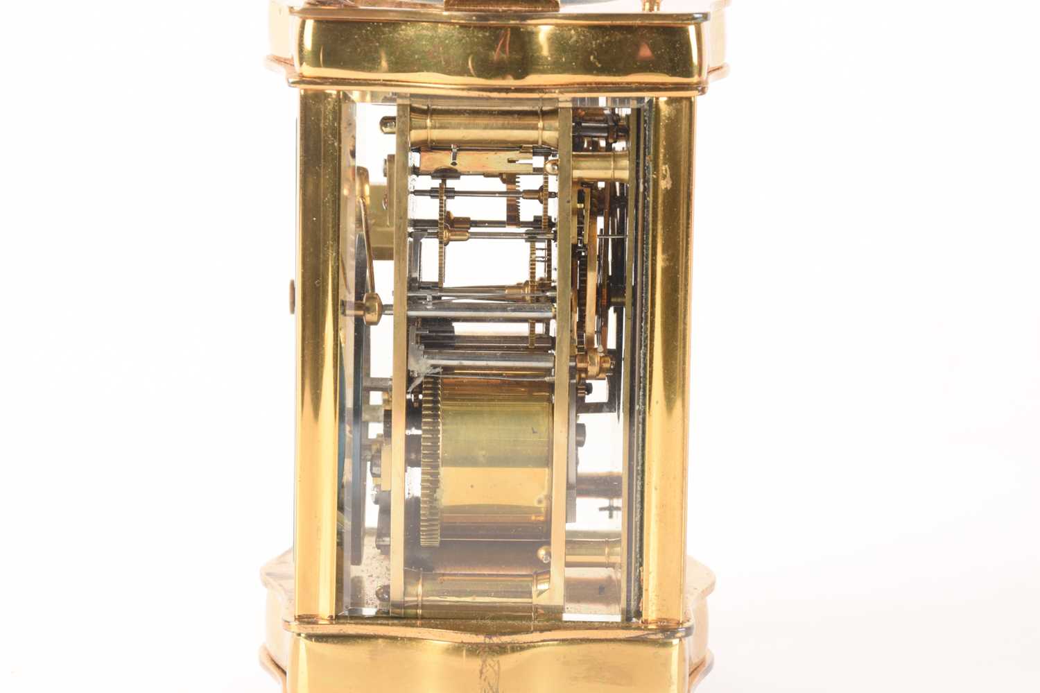 A French-style brass carriage clock with a serpentine corniche, repeating action and chiming on a go - Image 4 of 13