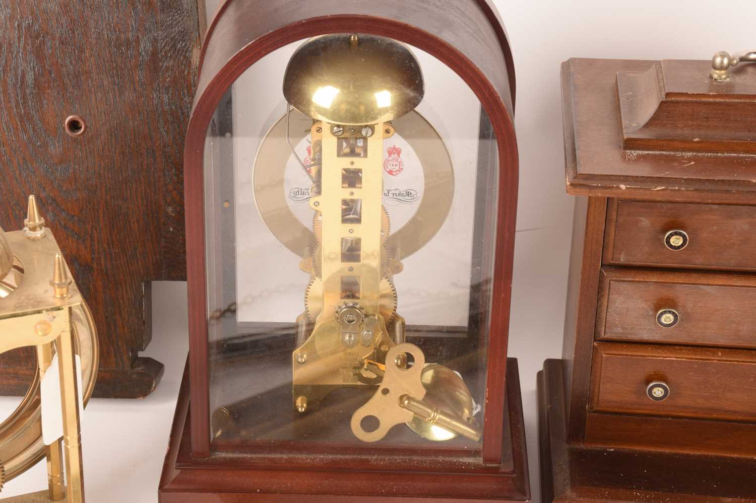 A collection of clocks comprising a Sewills of Liverpool arched top skeleton mantle clock, 20th cent - Image 10 of 11