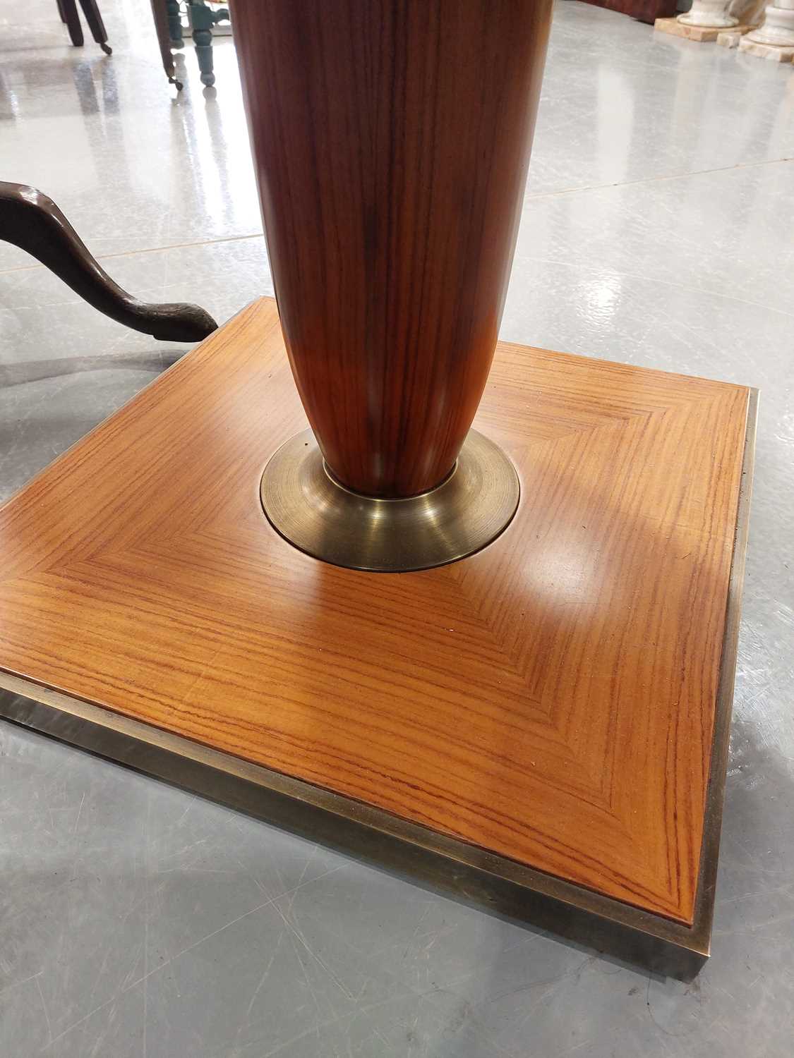 A 20th century Italian, circular tulip-wood effect breakfast table, with a segmented top, on a turne - Image 9 of 10