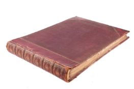 A large 19th-century leather-bound scrap album, gilt-tooled spine, containing numerous colour prints