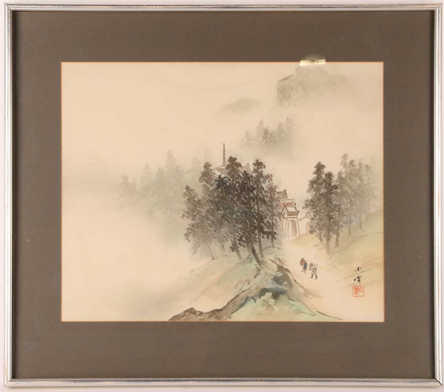 Hakuun Takasu (?) Japanese, a group of four silk pictures depicting misted mountain scenes, ink on s - Image 5 of 5