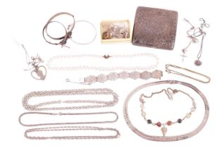 A collection of jewellery; including an agate necklace, a cross set with CZ to a chain marked '925',