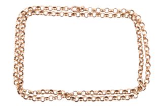 A belcher link necklace in 9ct yellow gold, finished with a spring-ring clasp, struck with British a
