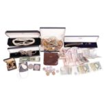 A collection of costume jewellery and other items including two rolled gold bangles, a simulant pear