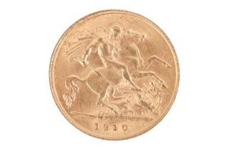 An Edward VII half sovereign 1910, bare head to the right.