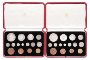 Two George VI 1937 Royal Mint specimen coin sets, each comprising a crown, half crown, two shillings