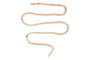 A chain necklace, in a flat double curb link design, measuring 51cm in length, in yellow metal marke