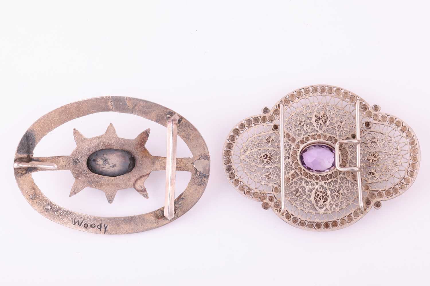 Two gem-set buckles; the first buckle of quatrefoil form, decorated with openwork filigree design an - Image 2 of 5