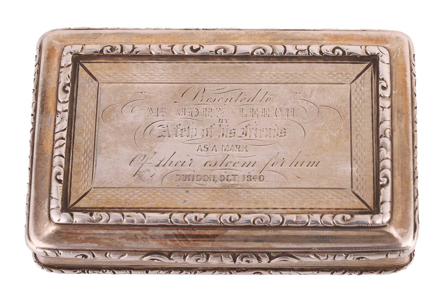 A silver presentation snuff box and a square cigarette box; the snuff box by Francis Clark, Birmingh - Image 7 of 10