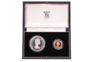 A Royal Mint Two-coin commemorative proof set, 1981, comprising a gold-proof sovereign and a Royal M