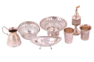 A small collection of white metal items; to include a silver salt cellar by Hamilton &amp; Inches, E