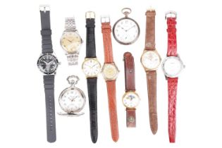A collection of seven watches and two pocket watches.Featuring:A Bulova Accutron mechanical wristwat