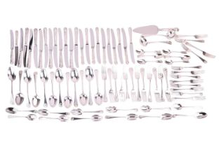 A large suite of silver flatware including twenty-four silver-handled dinner knives by Harrods Londo
