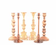 A pair of Mulberry Home oak barley twist and acanthus design candlesticks with Mulberry England labe
