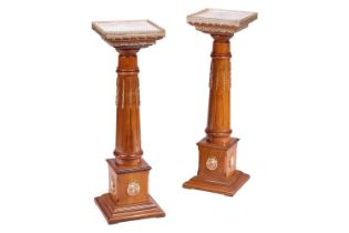 A pair of 20th century marble effect gallery-topped Louis XVI style pedestals, gilt metal mounts