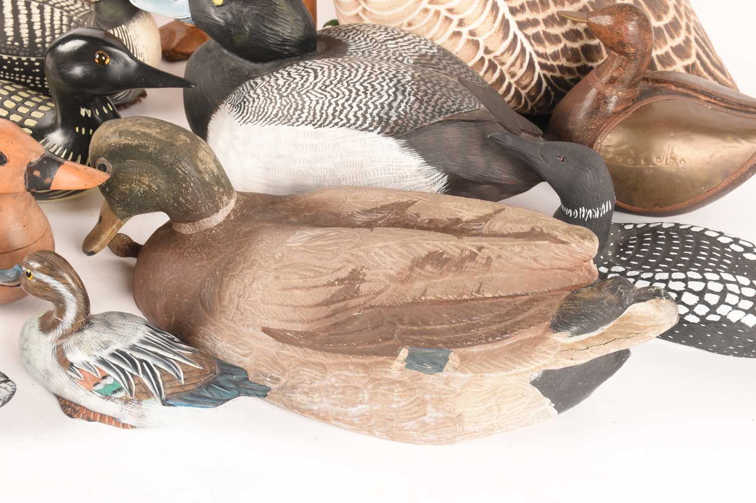 A large collection of duck figures of varying forms, materials, ages, and makes, 15 total, the large - Image 3 of 9