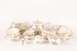 A collection of Herend Queen Victoria patterned porcelain to include a teapot, milk jug, cream