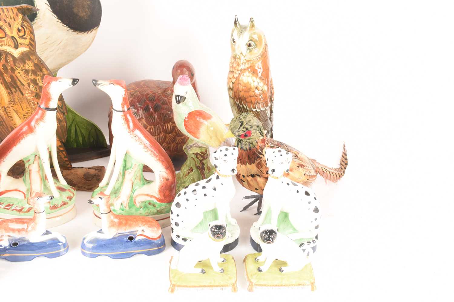 A pair of Staffordshire whippet hound mantle figurines, alongside a further four pairs of dog figuri - Image 4 of 4
