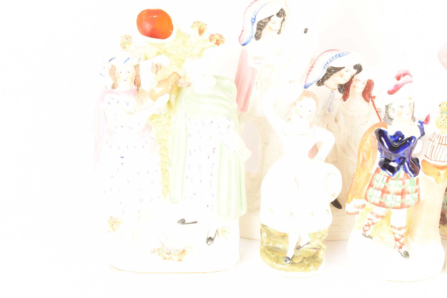 A collection of Staffordshire and Staffordshire style Flat Back figurines comprising a pair of figur - Image 4 of 7