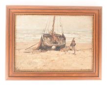 German Grobe (1857-1938) German, Ship on the coastline, signed (bottom right corner), oil on canvas 