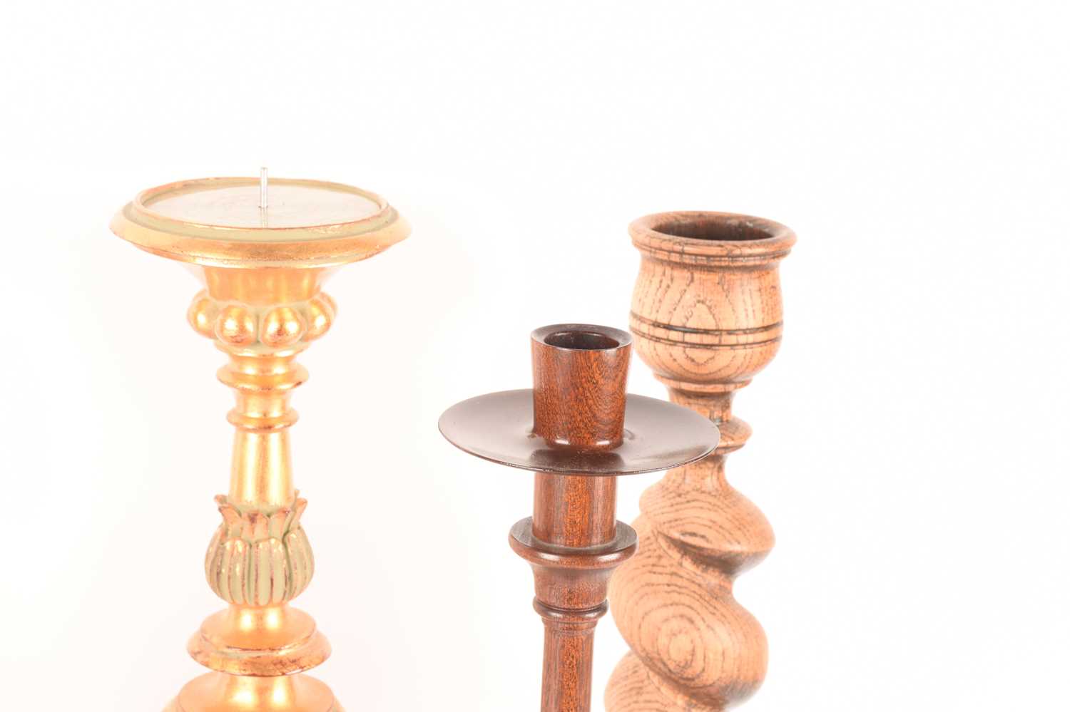 A pair of Mulberry Home oak barley twist and acanthus design candlesticks with Mulberry England labe - Image 4 of 5