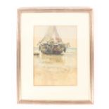German Grobe (1857-1938) German, Moored sailboat, signed (bottom right), watercolour, image 35 cm x 