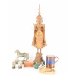 A mixed collection comprising a Thai gilt standing Buddha, an ashtray modeled to appear like a disk 