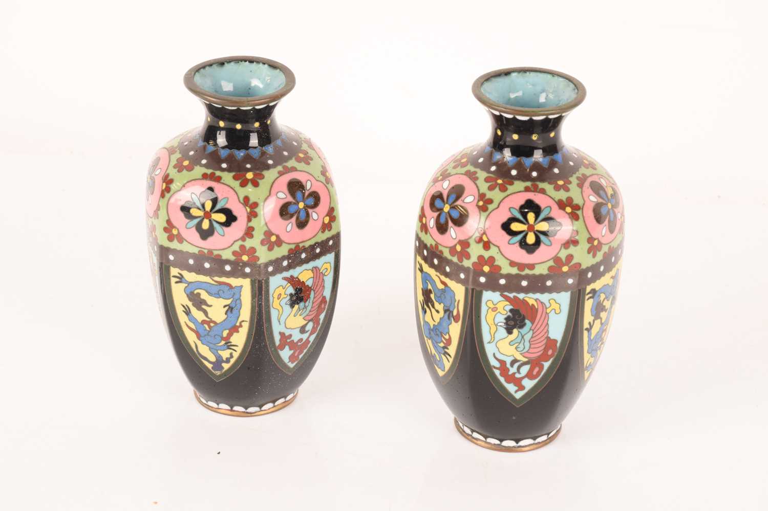 A 20th-century Chinese cloisonne and champleve enamel vase with polychrome enamel scrolls and foliag - Image 3 of 7