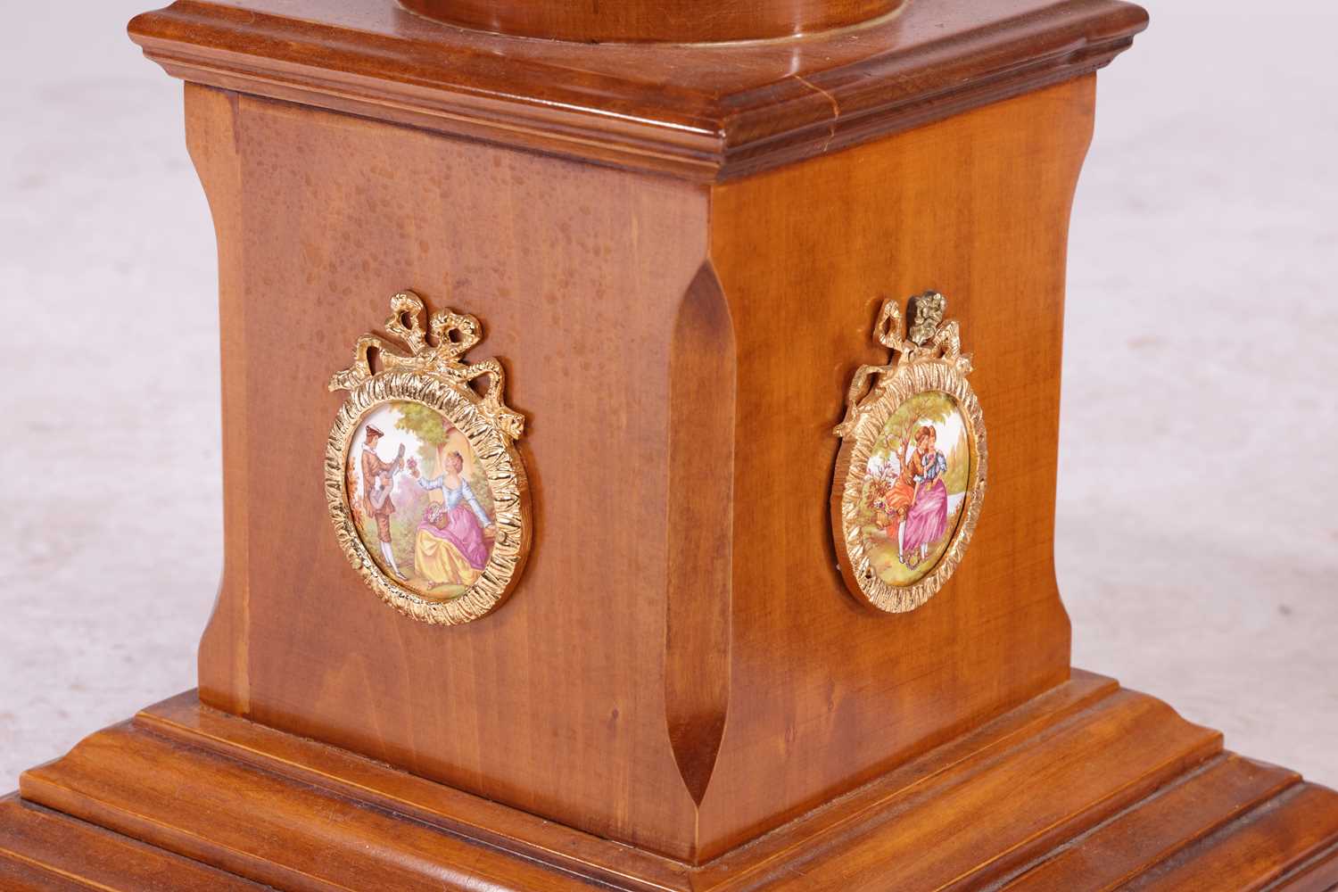 A pair of 20th century marble effect gallery-topped Louis XVI style pedestals, gilt metal mounts thr - Image 5 of 8