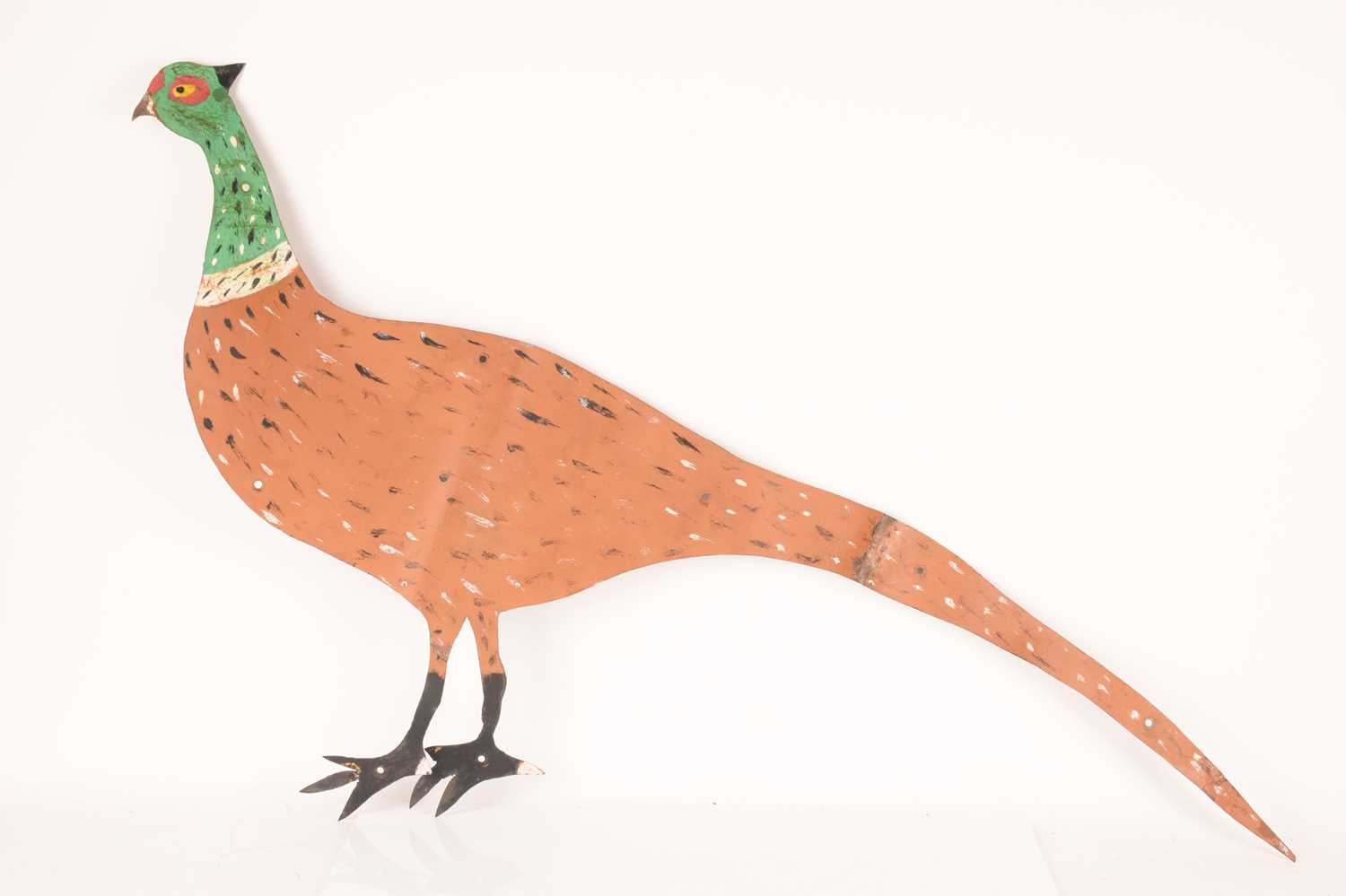 A group of 20th-century Folk art hand-painted carnival decorations comprising a large pheasant, a ma - Image 3 of 9