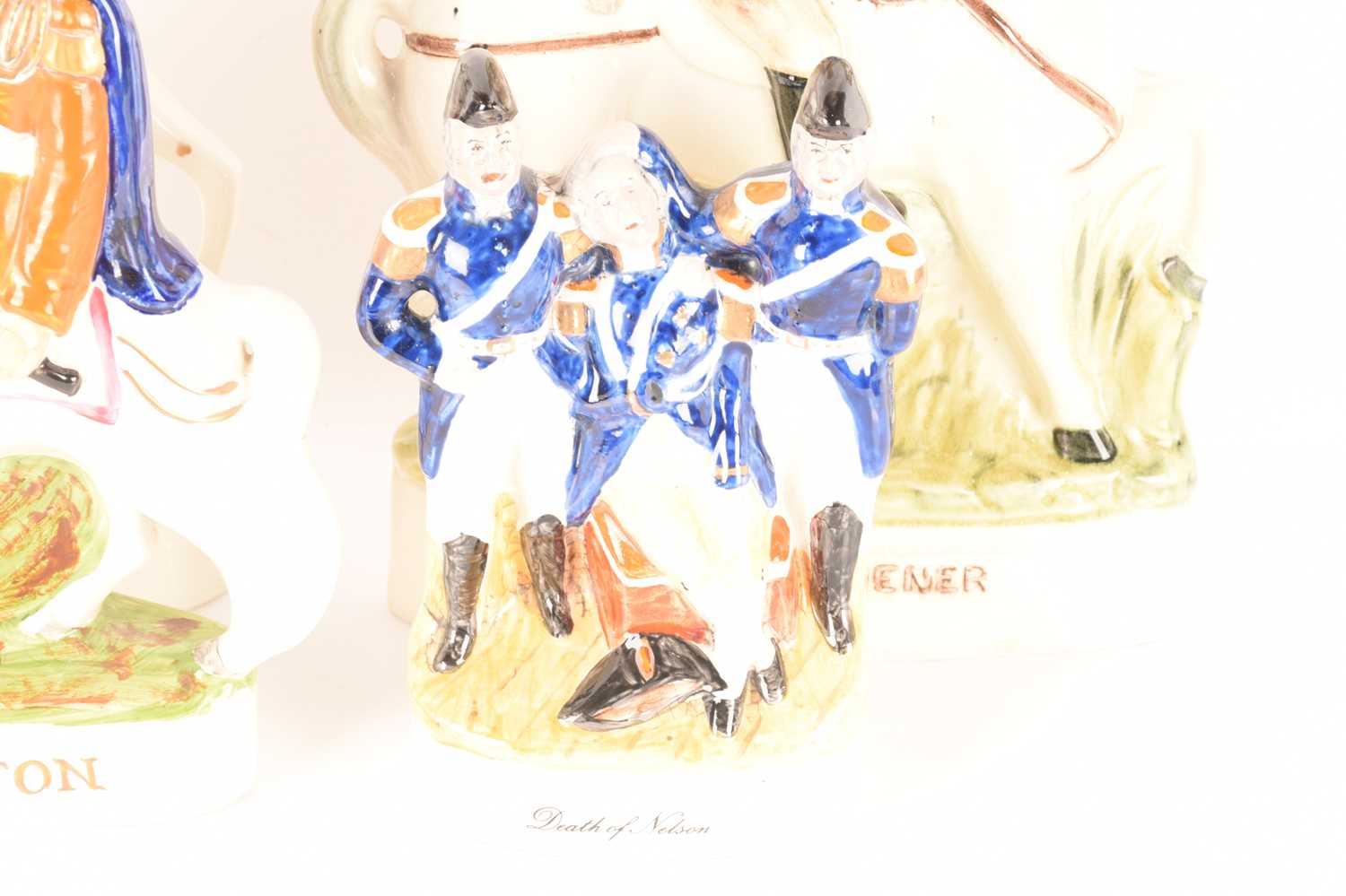 A collection of Staffordshire and Staffordshire style flatback figures comprising Wellington, Peace, - Image 3 of 5