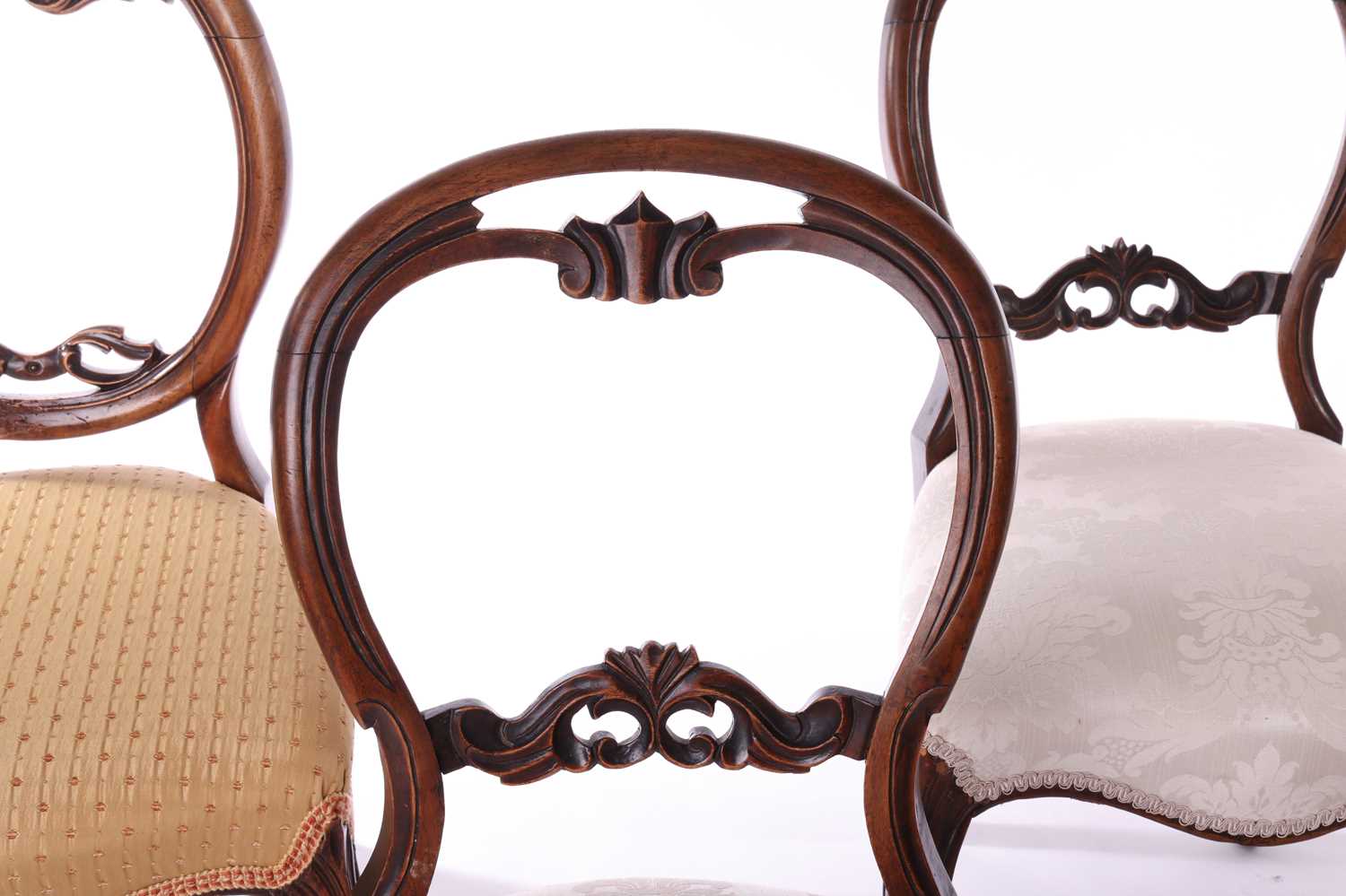 A pair of 20th-century French salon chairs, with blue plush upholstery, pin-head decoration, and pai - Image 4 of 7