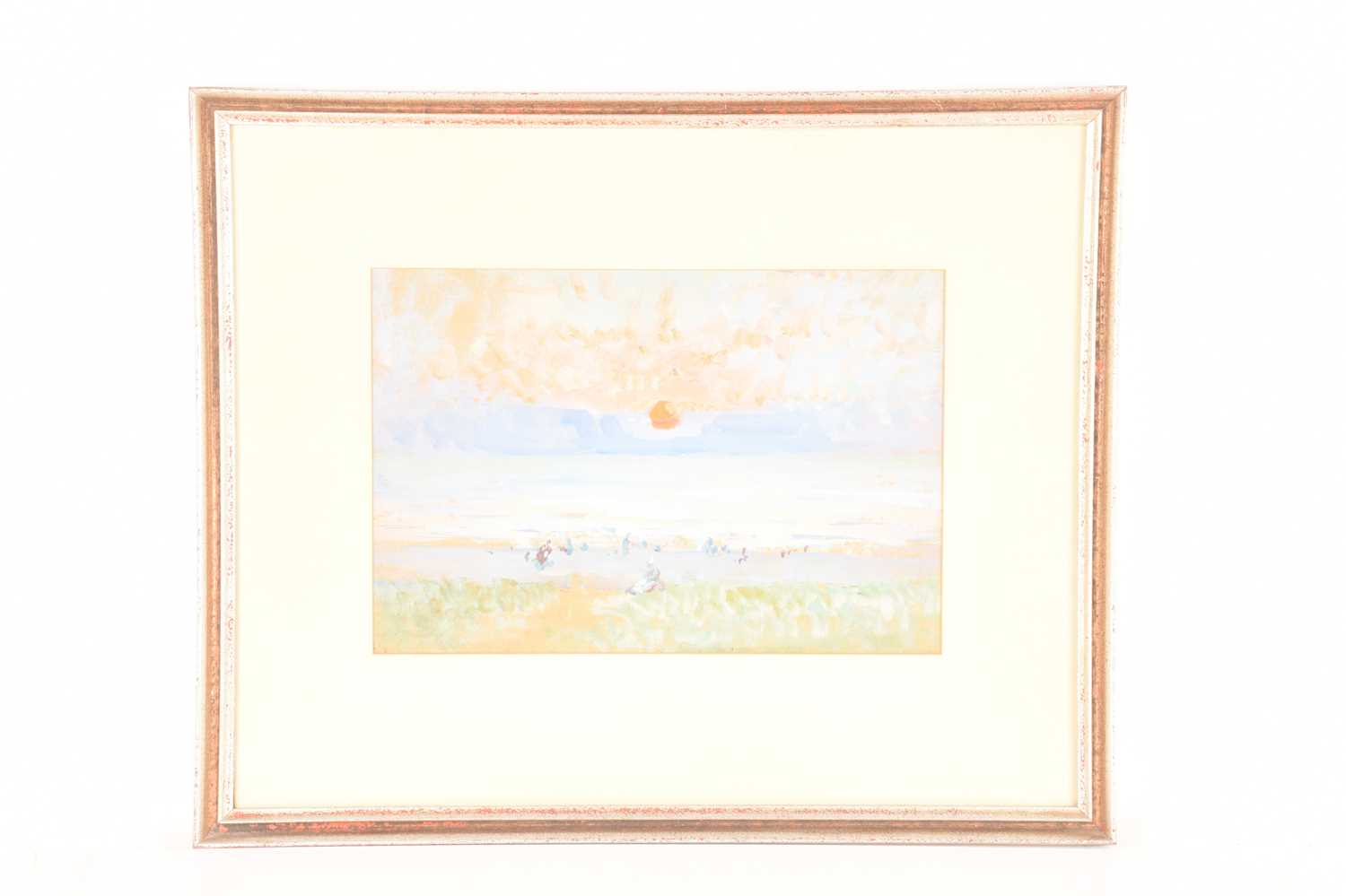 German Grobe (1857-1938) German, Sunset at the beach, gouache, image 21 cm x 31 cm, framed 41 cm x 4