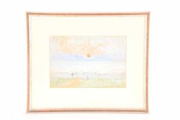 German Grobe (1857-1938) German, Sunset at the beach, gouache, image 21 cm x 31 cm, framed 41 cm x 4