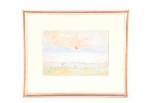 German Grobe (1857-1938) German, Sunset at the beach, gouache, image 21 cm x 31 cm, framed 41 cm x