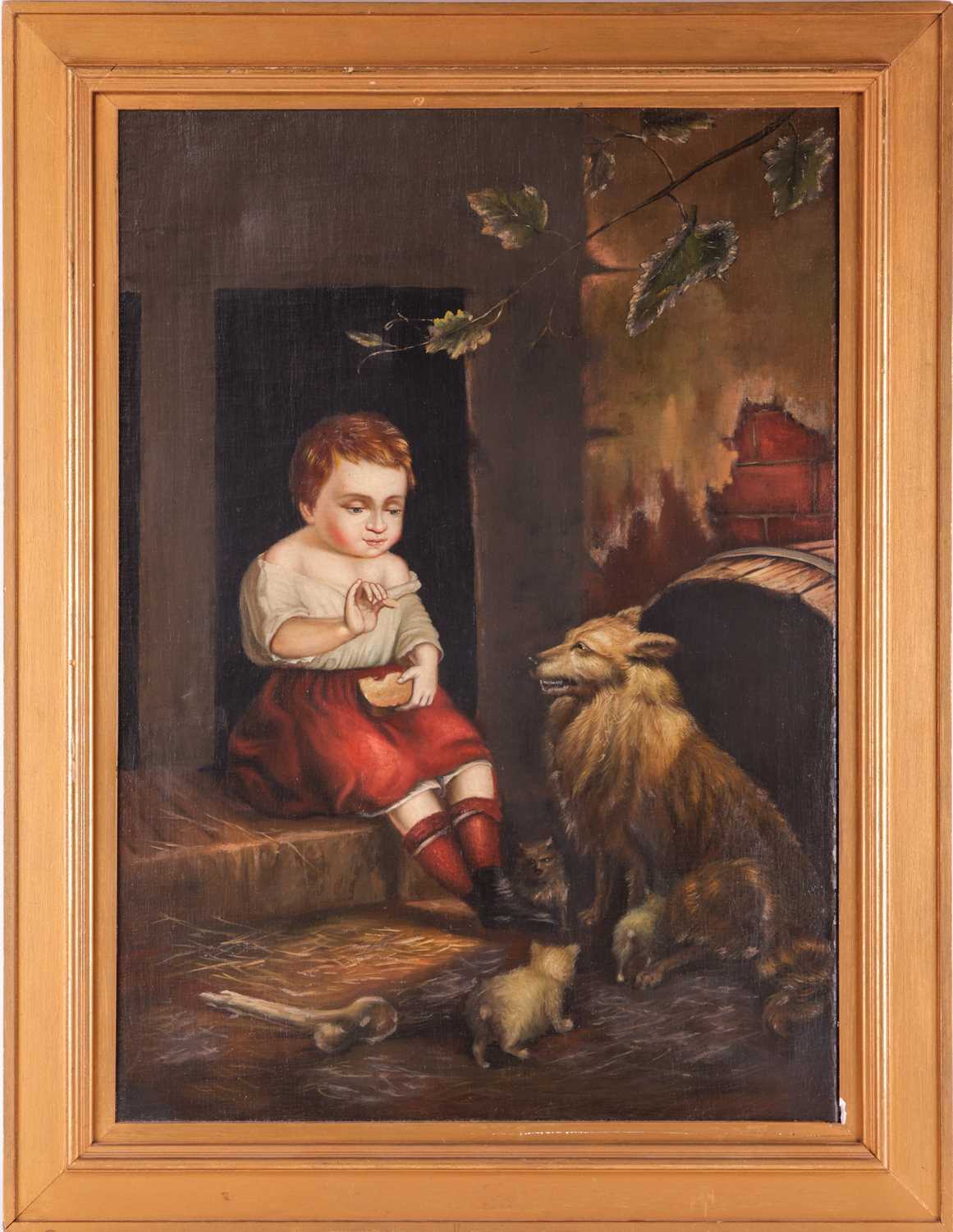 British School 19th Century, 'A young boy and his dog', unsigned, oil on canvas, image 49 cm x 69 cm - Image 2 of 9
