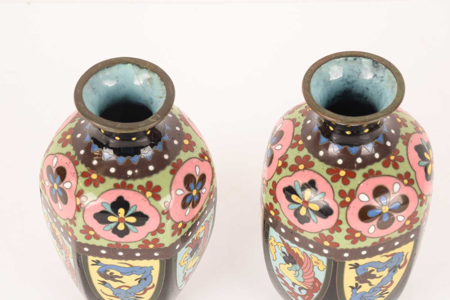 A 20th-century Chinese cloisonne and champleve enamel vase with polychrome enamel scrolls and foliag - Image 2 of 7