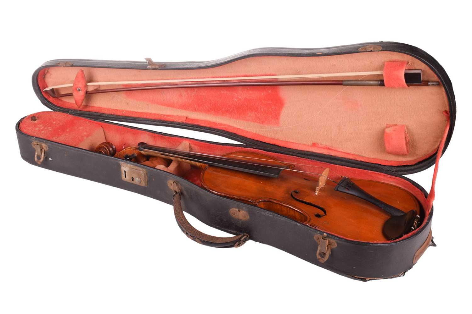 A Violin and bow in accompanying fitted case, violin measuring 59 cm. Ivory certification reference 