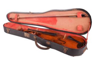 A Violin and bow in accompanying fitted case, violin measuring 59 cm. Ivory certification