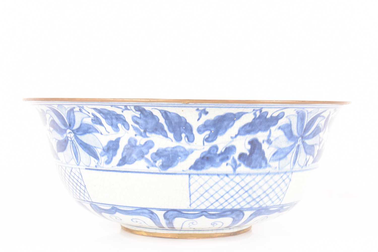 A large Chinese blue and white wash basin, 20th-century, alongside a pair of blue and white raised d - Image 3 of 18