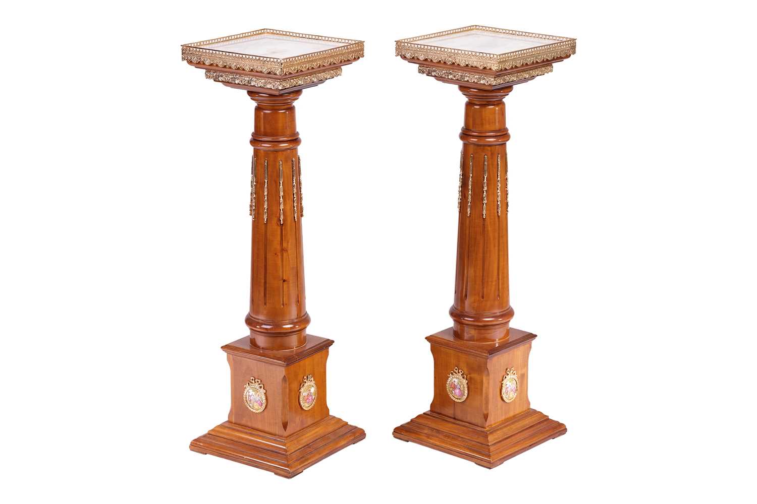 A pair of 20th century marble effect gallery-topped Louis XVI style pedestals, gilt metal mounts thr - Image 2 of 8