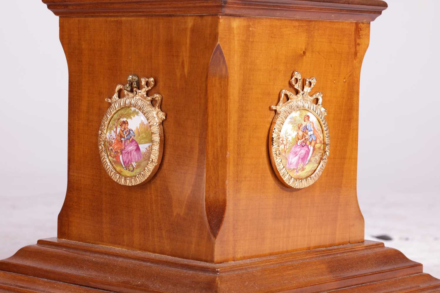 A pair of 20th century marble effect gallery-topped Louis XVI style pedestals, gilt metal mounts thr - Image 7 of 8